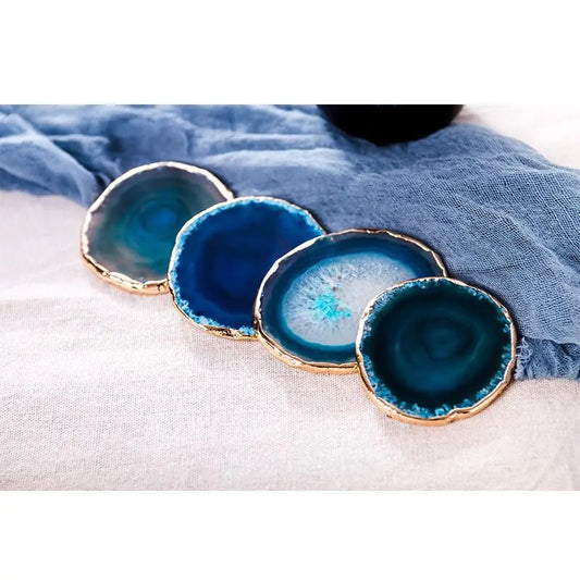 Natural Agate Coaster with Gold Foil Edge (Blue-Green)