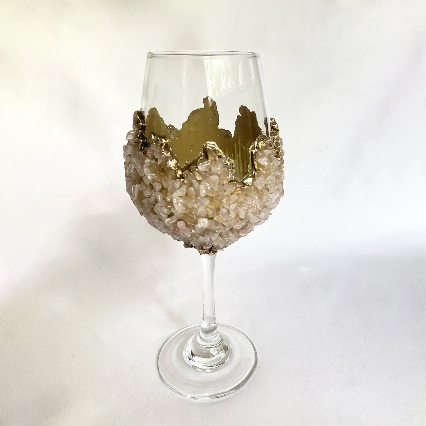 Set of 2 |Crystal Wine Glasses with Gold Plated Rose Quartz