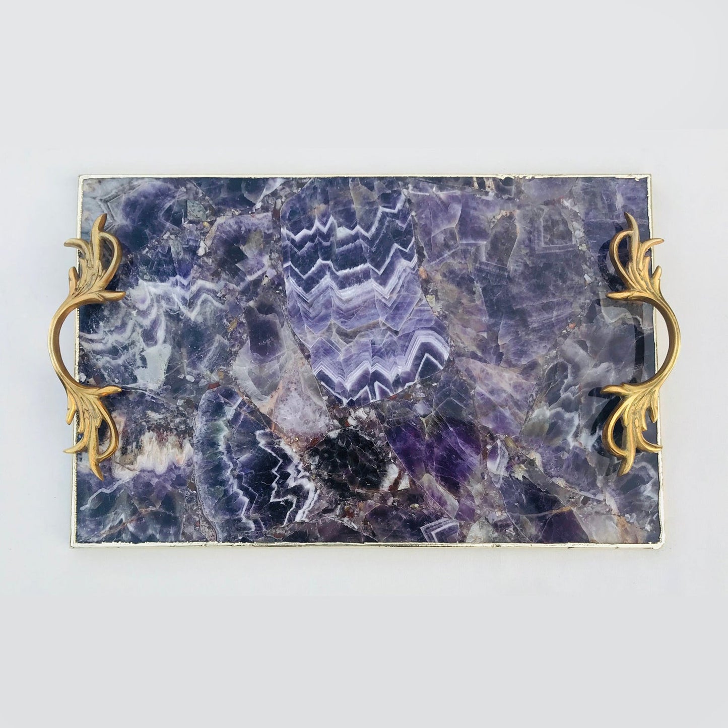 Amethyst Agate Serving Tray With Brass Handles