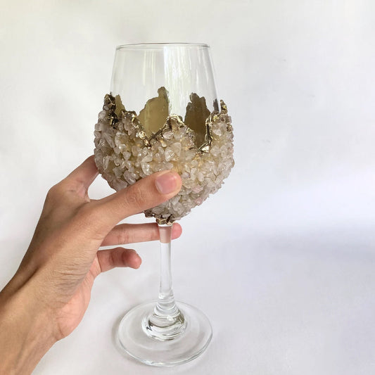 Set of 2 |Crystal Wine Glasses with Gold Plated Rose Quartz