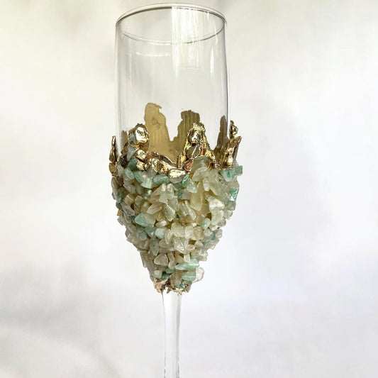 Set of 2 |Crystal Wine/Champagne Glasses with Gold Plated Light Green