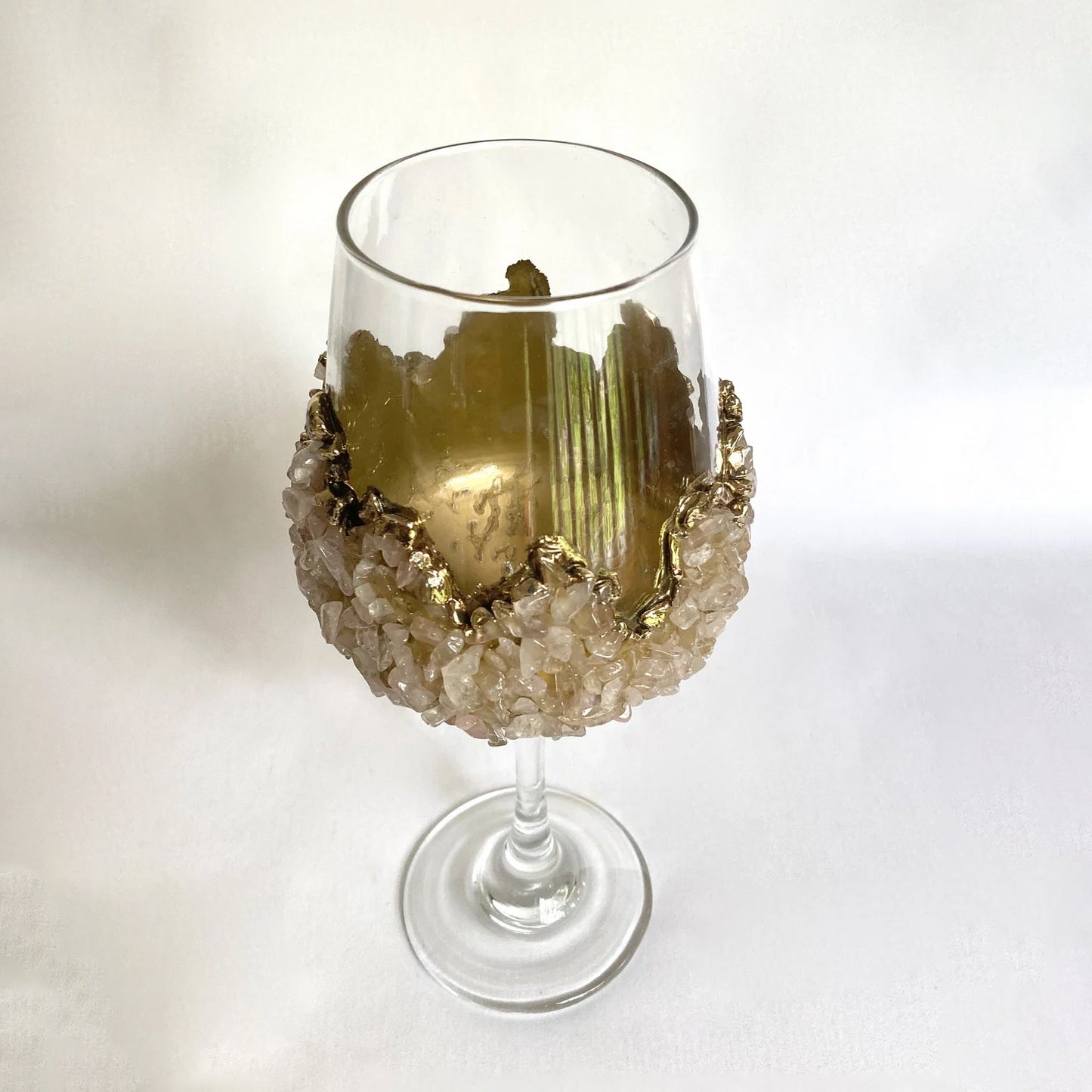 Set of 2 |Crystal Wine Glasses with Gold Plated Rose Quartz