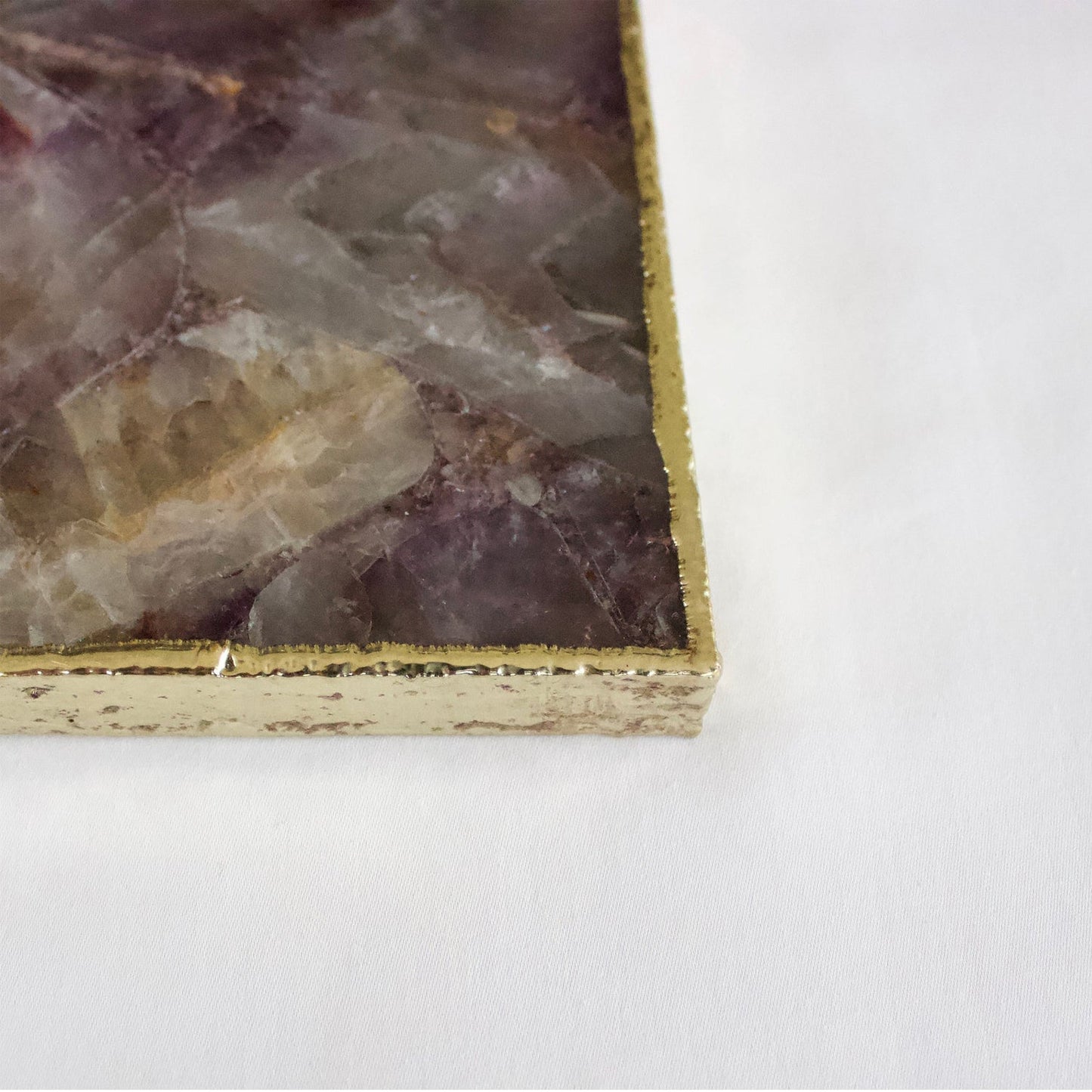 Amethyst Agate Serving Tray With Brass Handles | Square