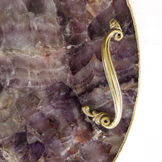 Amethyst Agate Serving Tray With Brass Handles | Circular