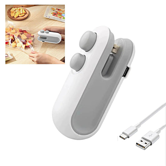 Mini Bag SealerPortableRechargeable Handheld Heat Vacuum Sealer2 in 1 Sealer and Cutter Portable Resealer Machine for Plastic Bags Food Storage Snacks Freshness,Magnetic attraction (White)