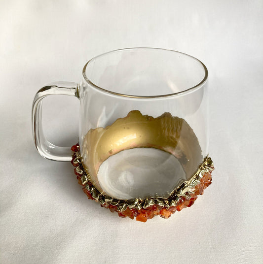 Set of 2 |Crystal Glass Coffee/Tea/Juice Mugs with Gold Plated Red