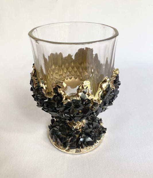 Set of 2 |Crystal Wine Glasses with Gold Plated Back Agate/Quartz