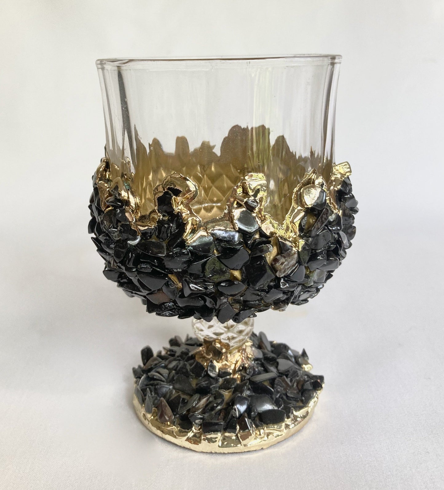Set of 2 |Crystal Wine Glasses with Gold Plated Back Agate/Quartz