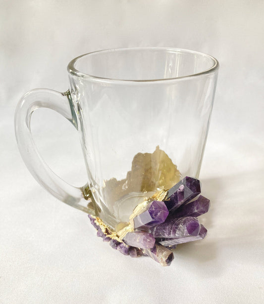 Set of 2 |Crystal Glass Coffee/Tea/Juice Mugs with Gold Plated Purple