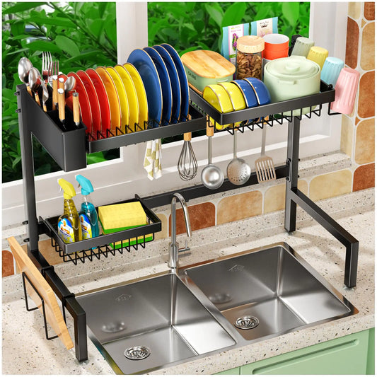 SNSLXH 2-Tier Over The Sink Dish Drying Rack Kitchen Large Dish Drying Rack Over The Sink Suitable for Most Sinks Effective Dish Drying Kitchen Drying Rack(24.8"-35.4")