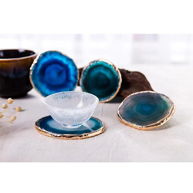 Natural Agate Coaster with Gold Foil Edge (Blue-Green)