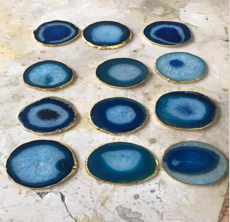Natural Agate Coaster with Gold Foil Edge (Blue-Green)