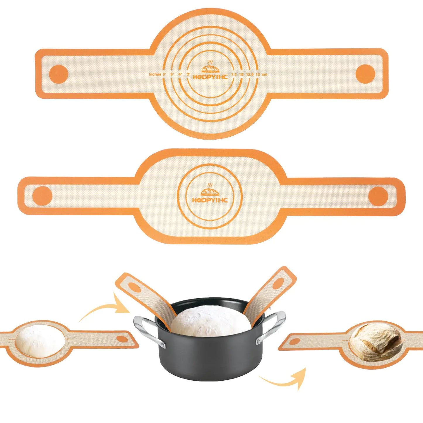Hodpyihc Sourdough Silicone Bread Sling Oval and Round for Dutch Oven,2PCS Easy Clean Reusable Silicone Baking Mat with Long Handle Dutch Oven Liner sourdough Bread Baking Supplies (orange)