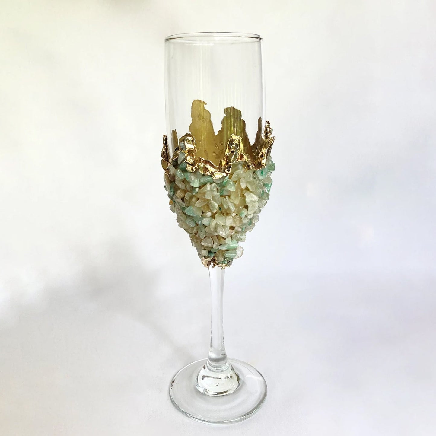 Set of 2 |Crystal Wine/Champagne Glasses with Gold Plated Light Green