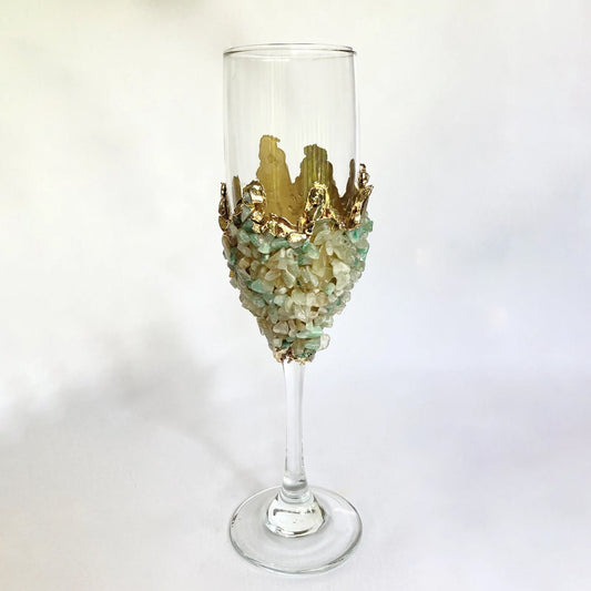 Set of 2 |Crystal Wine/Champagne Glasses with Gold Plated Light Green
