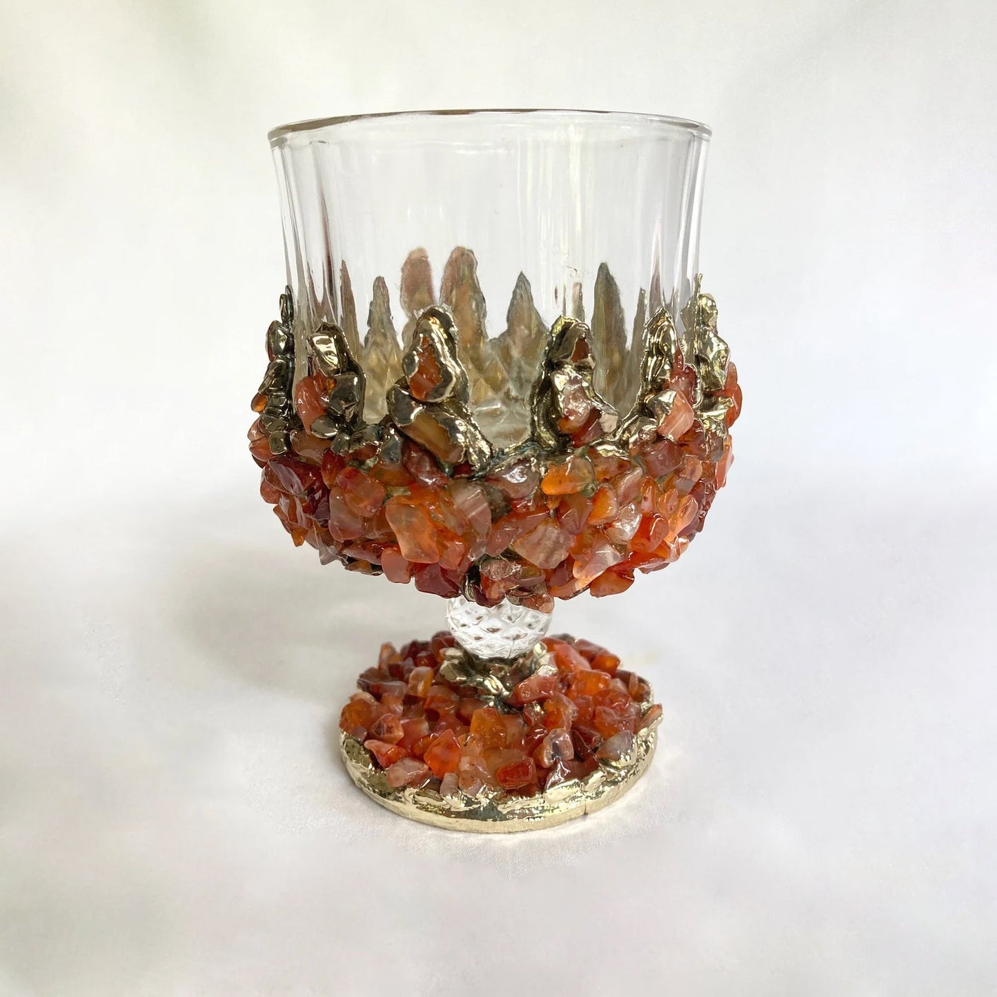 Set of 2 |Crystal Wine Glasses with Gold Plated Red Agate/Quartz