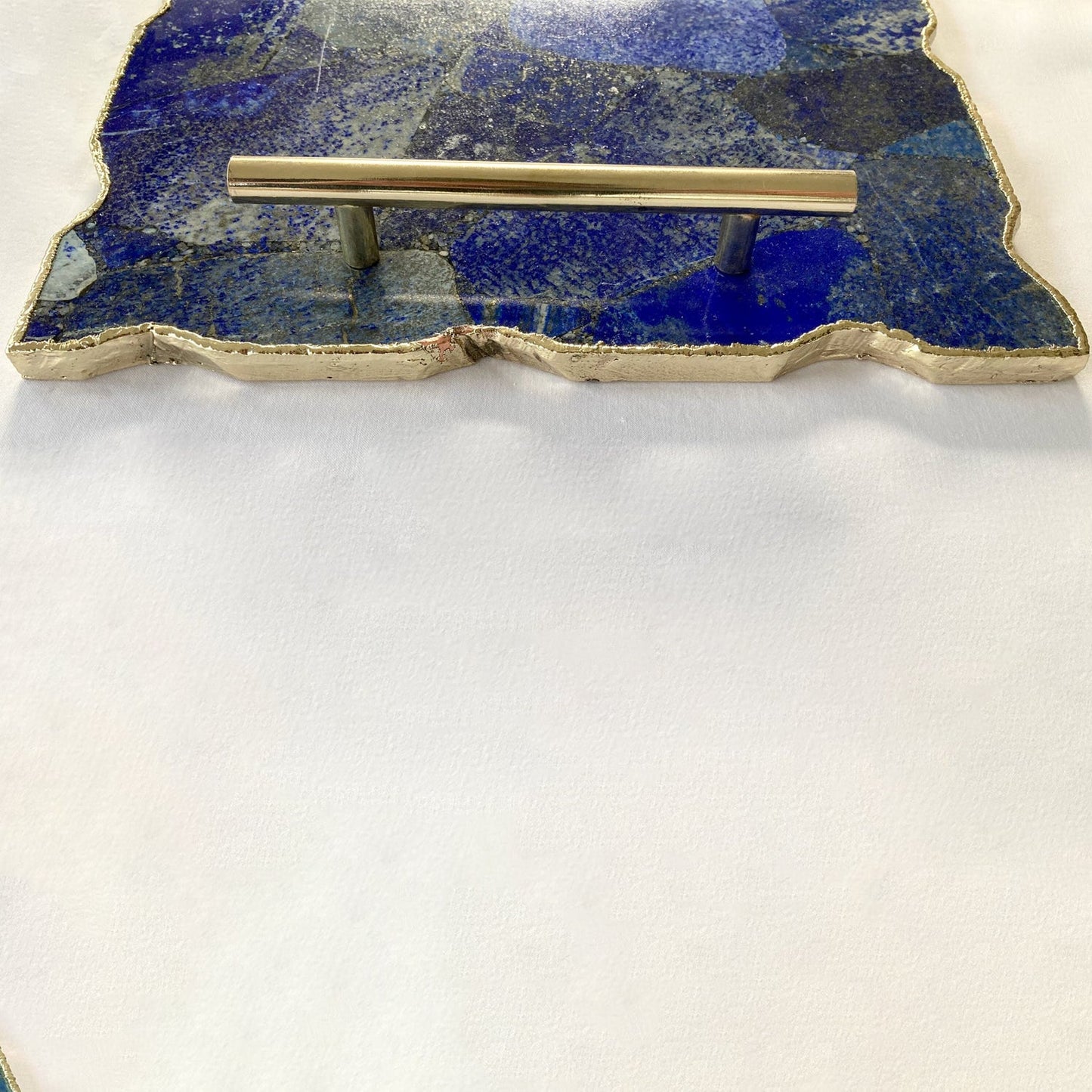 Large Lapis Lazuli Serving Tray With Plain Modern Brass