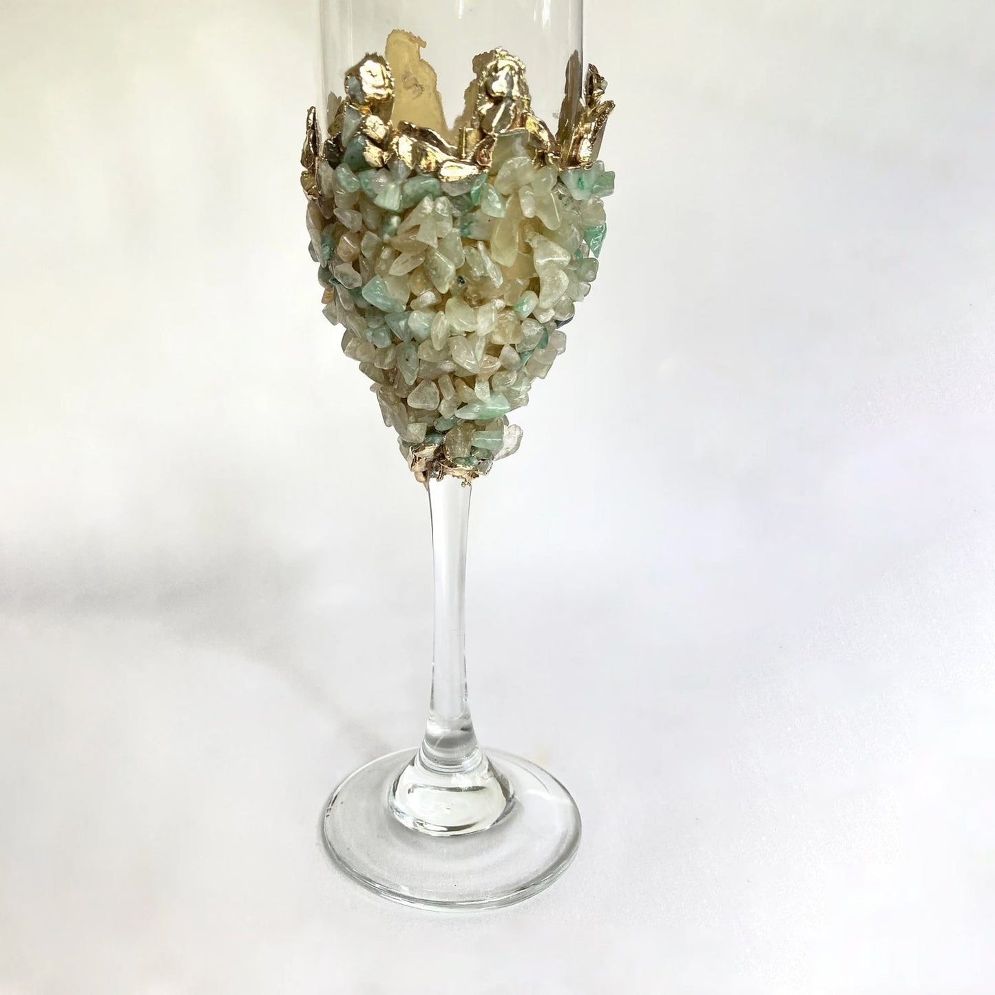 Set of 2 |Crystal Wine/Champagne Glasses with Gold Plated Light Green