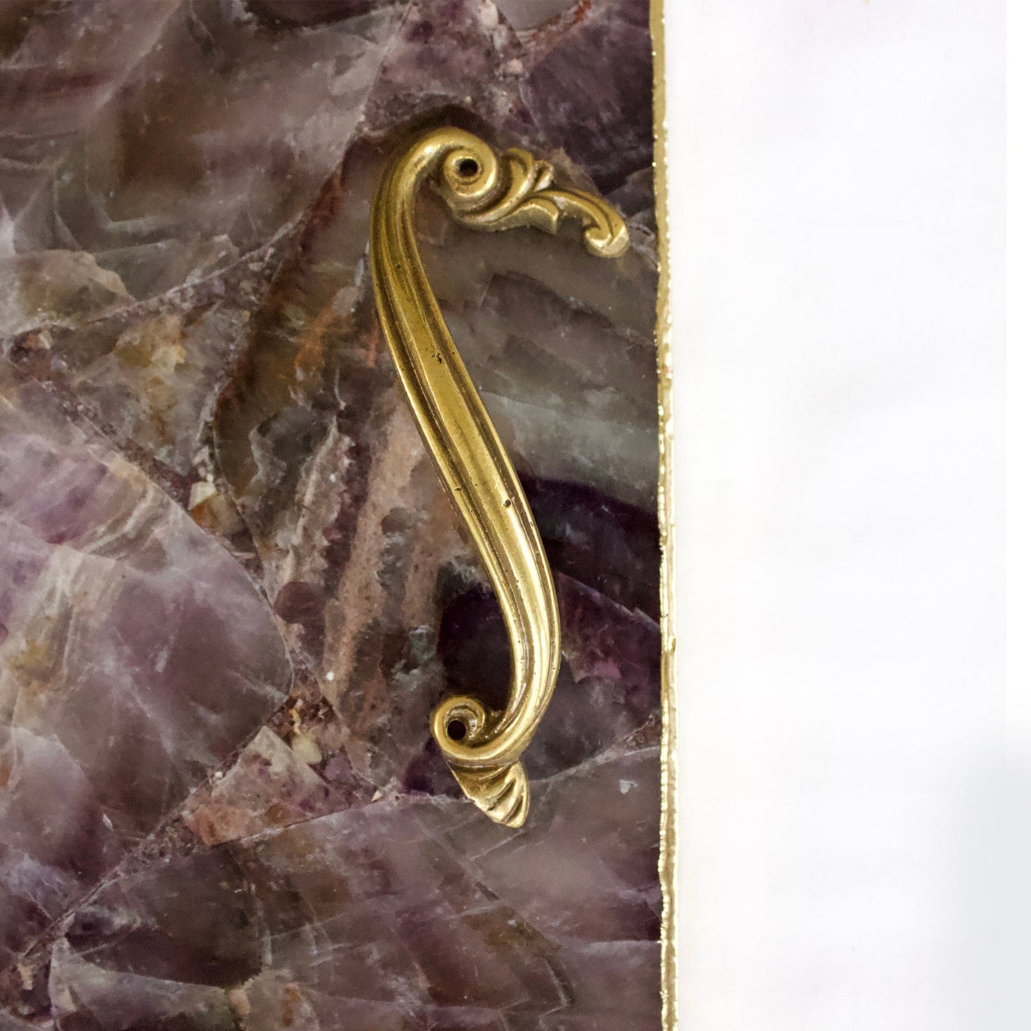 Amethyst Agate Serving Tray With Brass Handles | Square