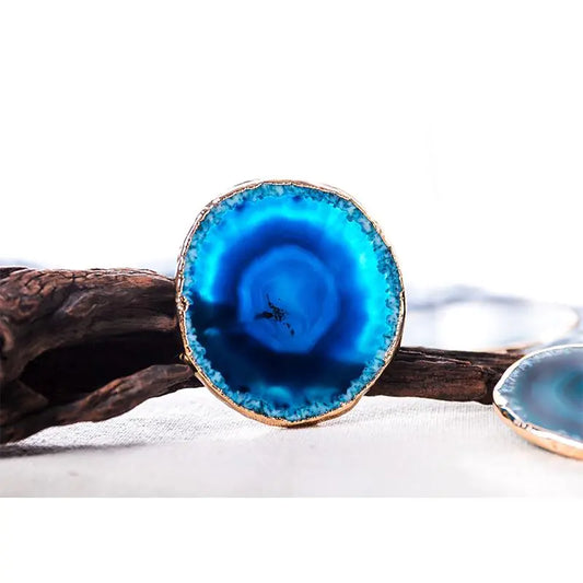 Natural Agate Coaster with Gold Foil Edge (Blue-Green)