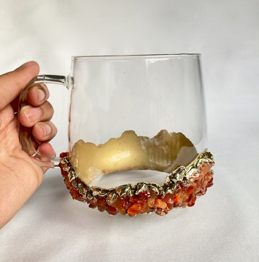 Set of 2 |Crystal Glass Coffee/Tea/Juice Mugs with Gold Plated Red