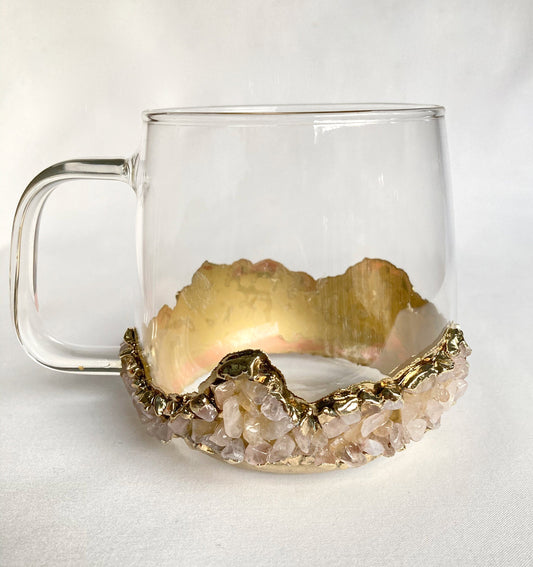 Set of 2 |Crystal Glass Coffee/Tea/Juice Mugs with Gold Plated Rose
