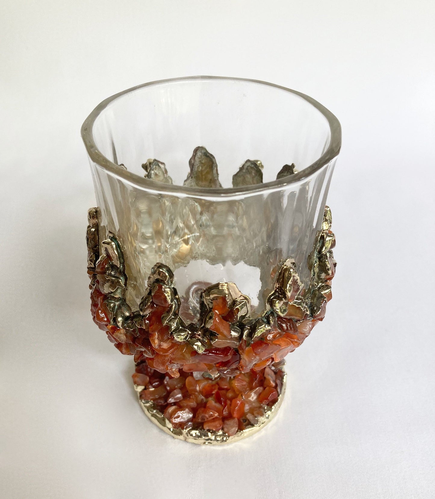 Set of 2 |Crystal Wine Glasses with Gold Plated Red Agate/Quartz