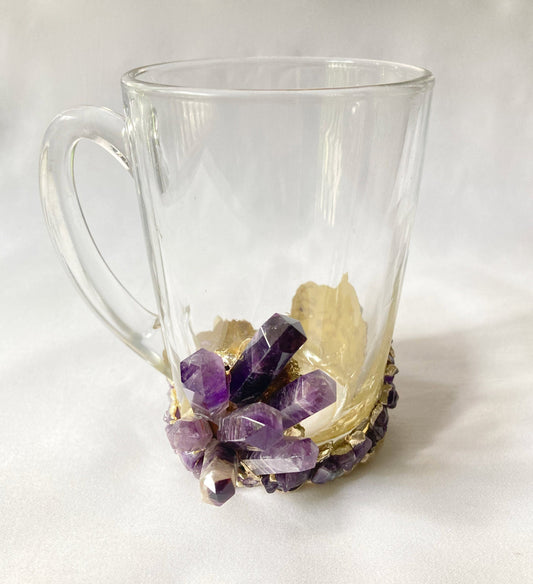 Set of 2 |Crystal Glass Coffee/Tea/Juice Mugs with Gold Plated Purple